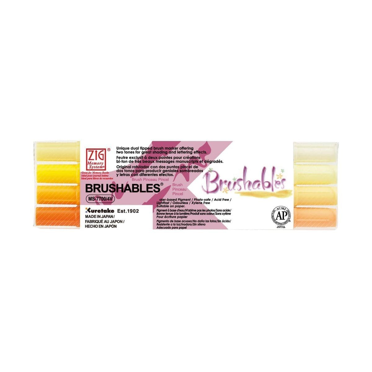 Brushables Brush pen 4 - pack - Yellow - 1 - ZIG Kuretake - Tidformera