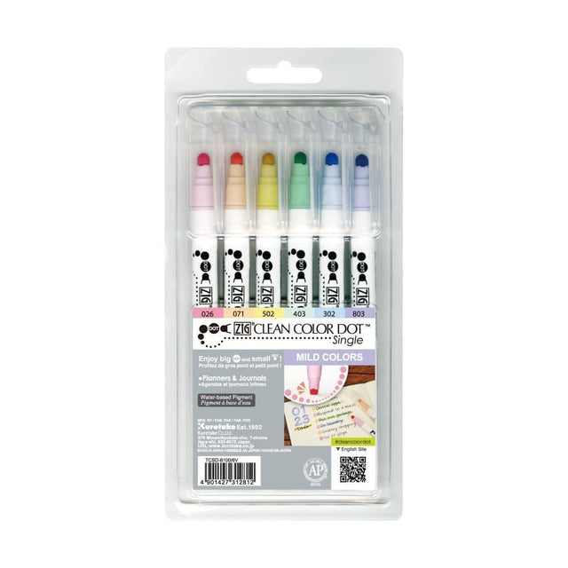 Clean color dot pen Single 6 - pack - Mild Colors - 1 - ZIG Kuretake - Tidformera