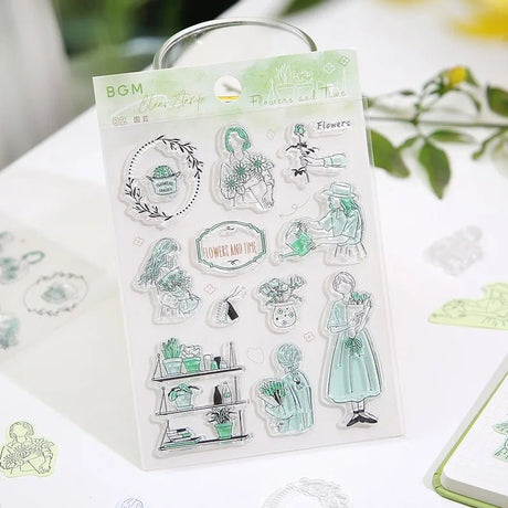 Clear stamps Holidays - Horticulture - förpackning med silikonstämplar där temat är att odla växter och blommor. Från BGM - Tidformera