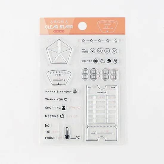 Förpackning med stämplar. Clear stamps Memo från BGM - Tidformera