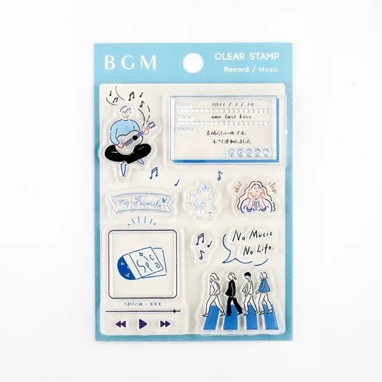 Förpackning med stämplar. Man spelar gitarr. Clear stamps Music från BGM - Tidformera