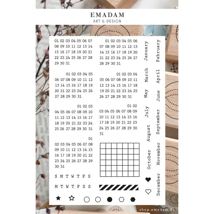 Clear Stamps Set - Perpetual Calendar - Månad - 1 - Emadam Art & Design - Tidformera