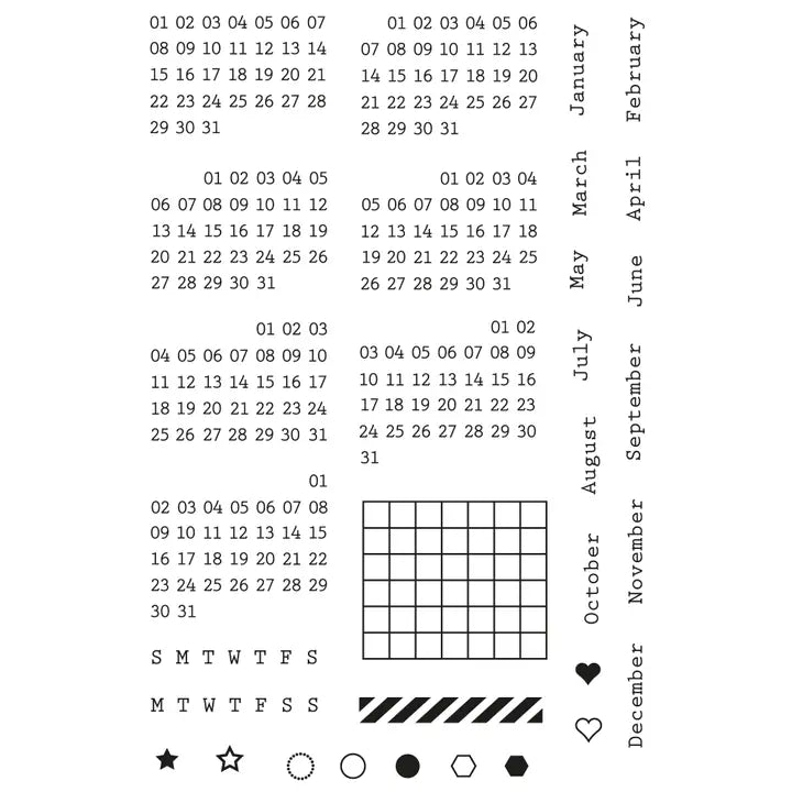 Clear Stamps Set - Perpetual Calendar - Månad - 2 - Emadam Art & Design - Tidformera