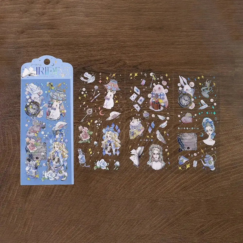 Förpackning med klistermärken med kaniner och kvinnor. Clear stickers IRIDE 3 - pack - Wonderland från BGM - Tidformera