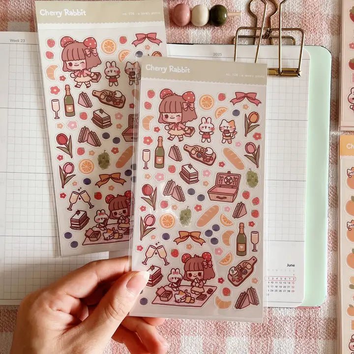 Clear Stickers No. 108 A lovely picnic - 3 - Cherry Rabbit - Tidformera