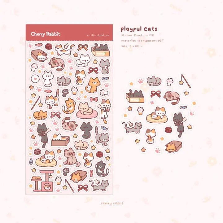 Clear Stickers No. 128 Playful cats - 6 - Cherry Rabbit - Tidformera