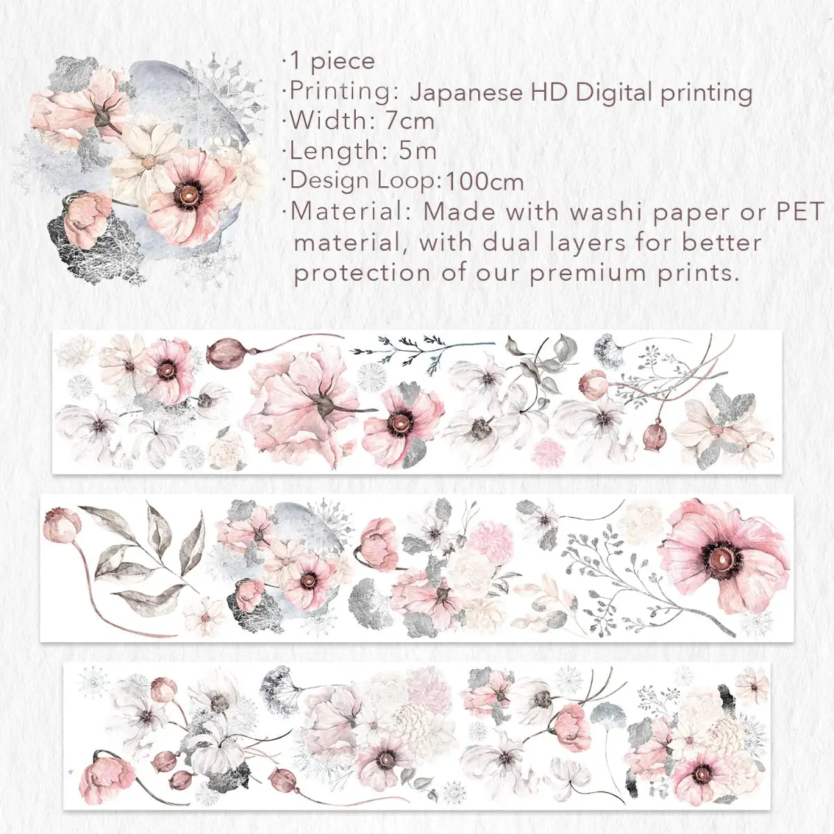 Clear Tape Frostbloom Wide - 70 mm - 5 - Washi Tape Shop - Tidformera