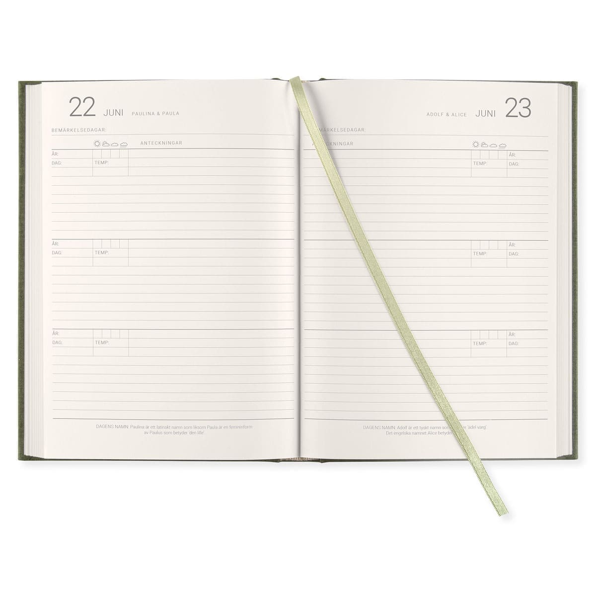 Dagböcker Paperstyle - Khaki Green 3 - år - 2 - Paperstyle - Tidformera