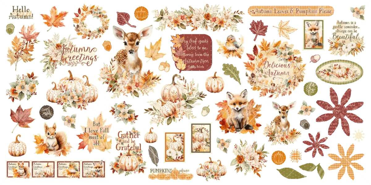 Die cut Autumn Greetings Ephemera Assortment - 2 - Graphic 45 - Tidformera