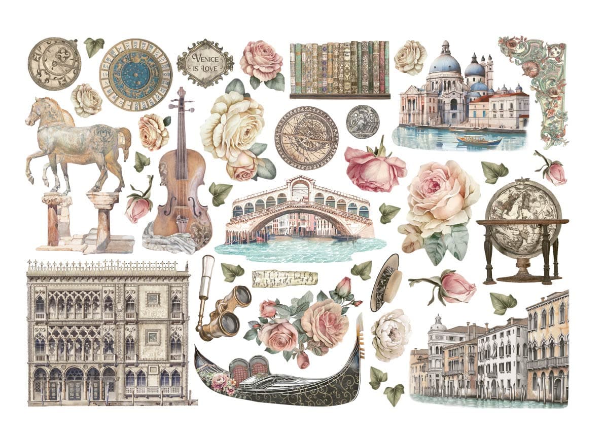 Die cuts - Venice City of Art Ephemera - Adhesive - 2 - Stamperia - Tidformera