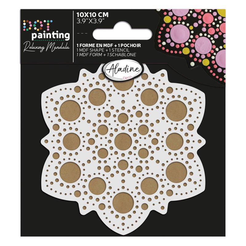 Dot Painting - Mdf - skiva och stencil - 10 cm - Anemone - 1 - Aladine - Tidformera