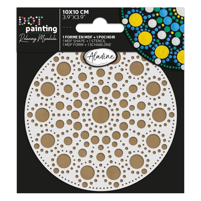 Dot Painting - Mdf - skiva och stencil - 10 cm - Rond - 1 - Aladine - Tidformera
