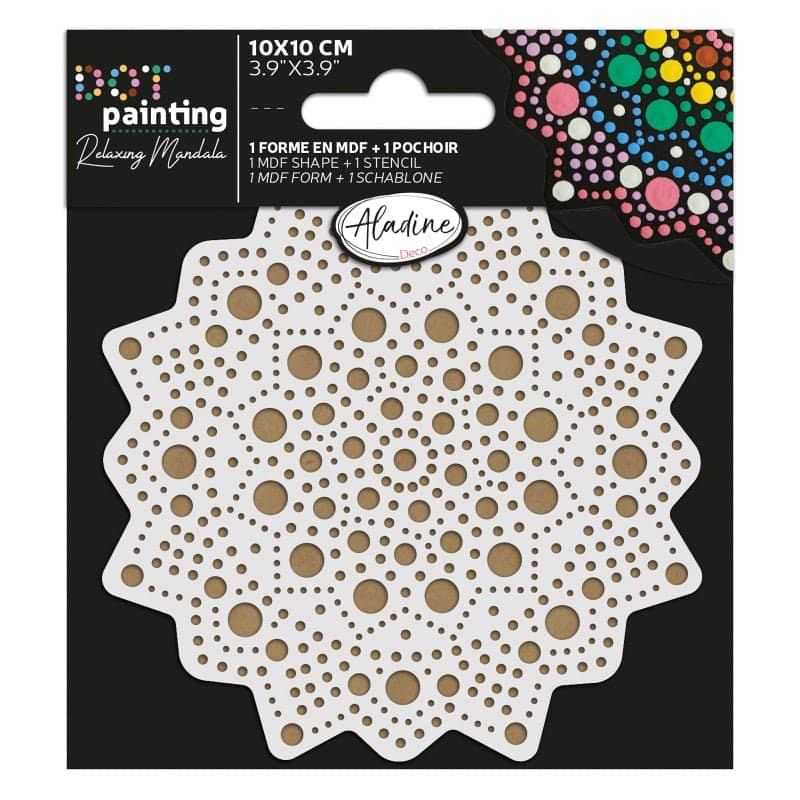 Dot Painting - Mdf - skiva och stencil - 10 cm - Soleil - 1 - Aladine - Tidformera