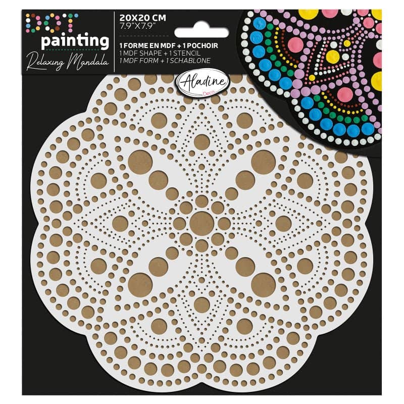Dot Painting - Mdf - skiva och stencil - 20 cm - Aubepine - 1 - Aladine - Tidformera