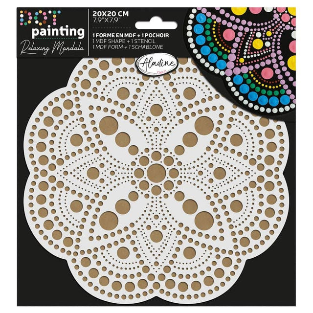 Dot Painting - Mdf - skiva och stencil - 20 cm - Aubepine - 1 - Aladine - Tidformera
