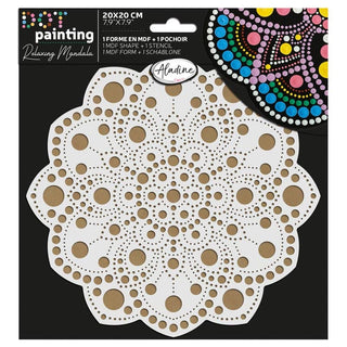 Dot Painting - Mdf - skiva och stencil - 20 cm - Pivoine - 1 - Aladine - Tidformera