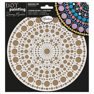 Dot Painting - Mdf - skiva och stencil - 20 cm - Rond - 1 - Aladine - Tidformera