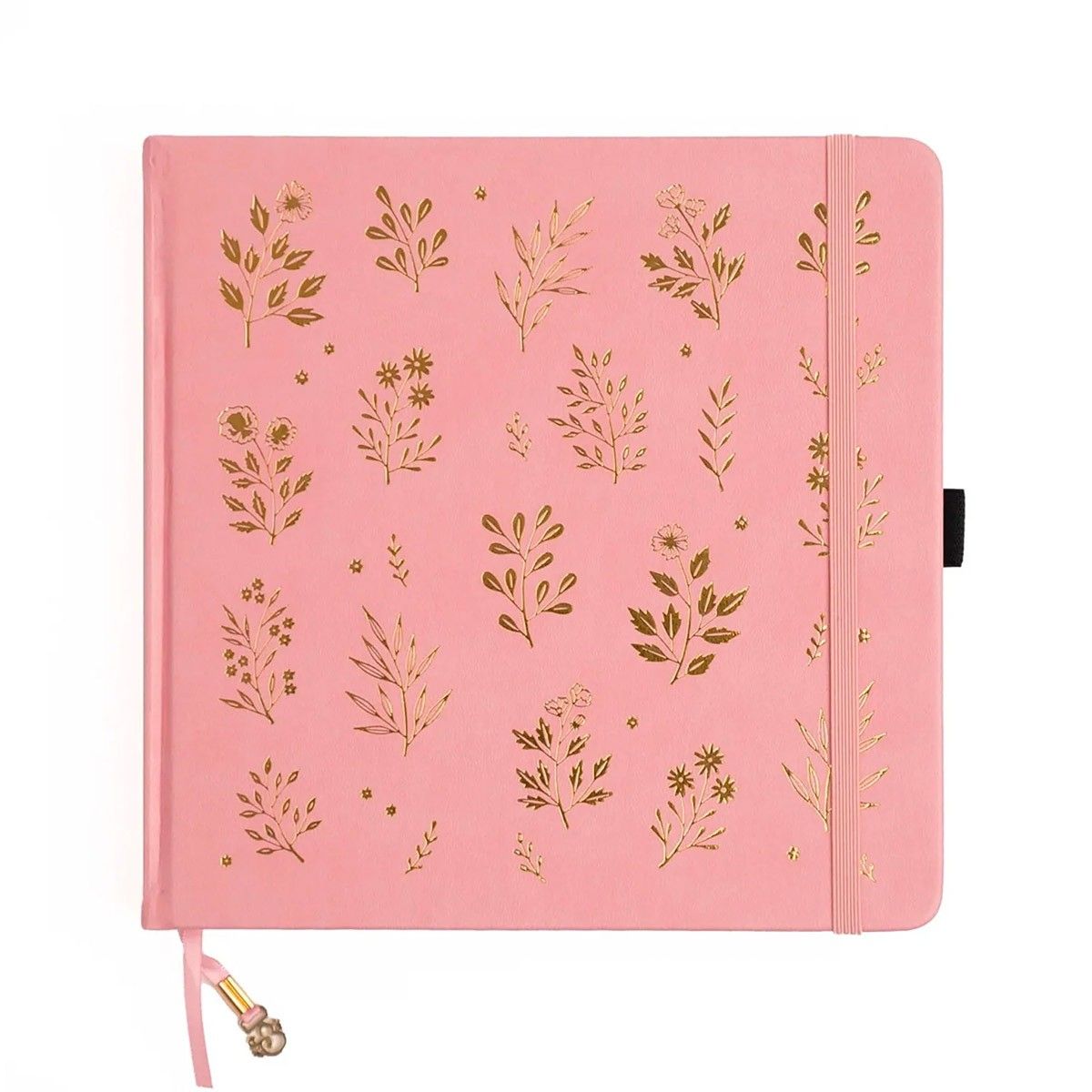 Rosa kvadratisk anteckningsbok med guldfärgat naturmotiv - Dotted Notebook Vernal Sunset SQ från Archer & Olive - Tidformera