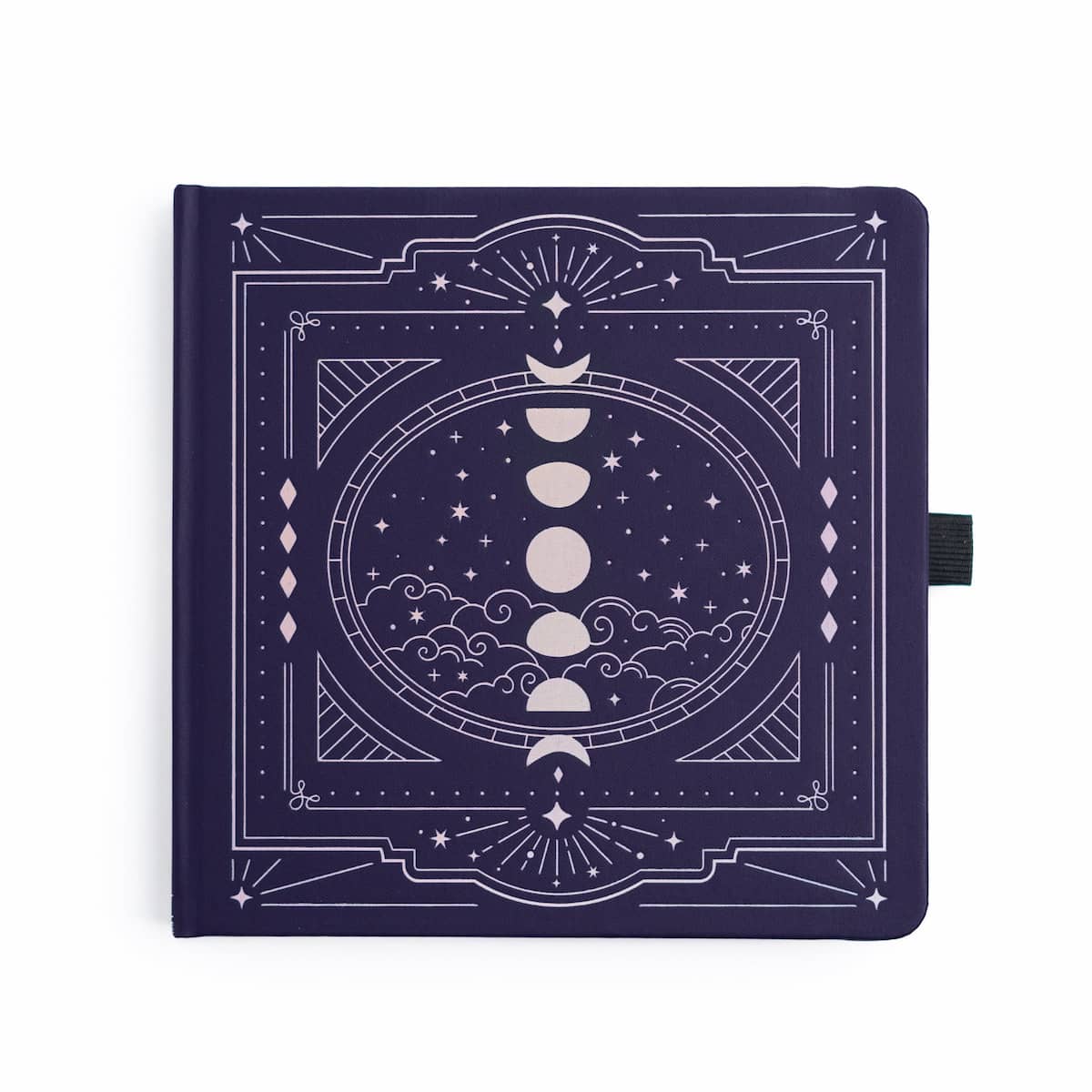 Blå kvadratisk anteckningsbok. Månens faser är silverpräglat på pärmen - Dotted Notebook Wonderstruck SQ - från Archer & Olive - Tidformera