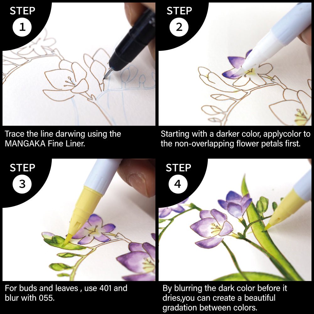 Exploring Watercolor How to paint flowers - Gradation - ZIG Kuretake - Tidformera