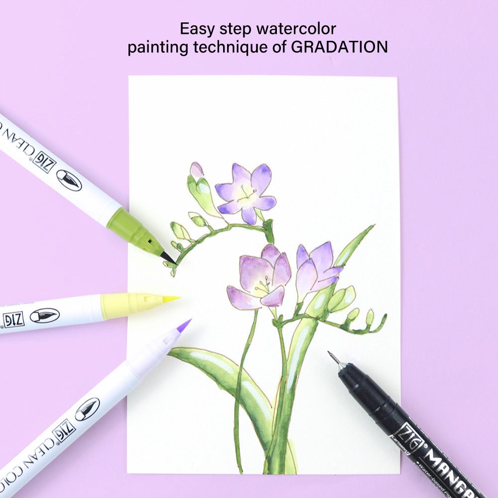 Exploring Watercolor How to paint flowers - Gradation - 2 - ZIG Kuretake - Tidformera