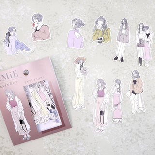 Flake stickers Amie Ennui girl från Mind Wave. Tjejer i svart och vtt, delvis färglagda klädesplagg - Tidformera