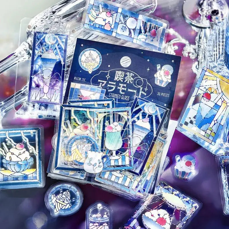 Flake stickers - Clear - Kissa a la Mode - Stained blue - 6 - BGM - Tidformera