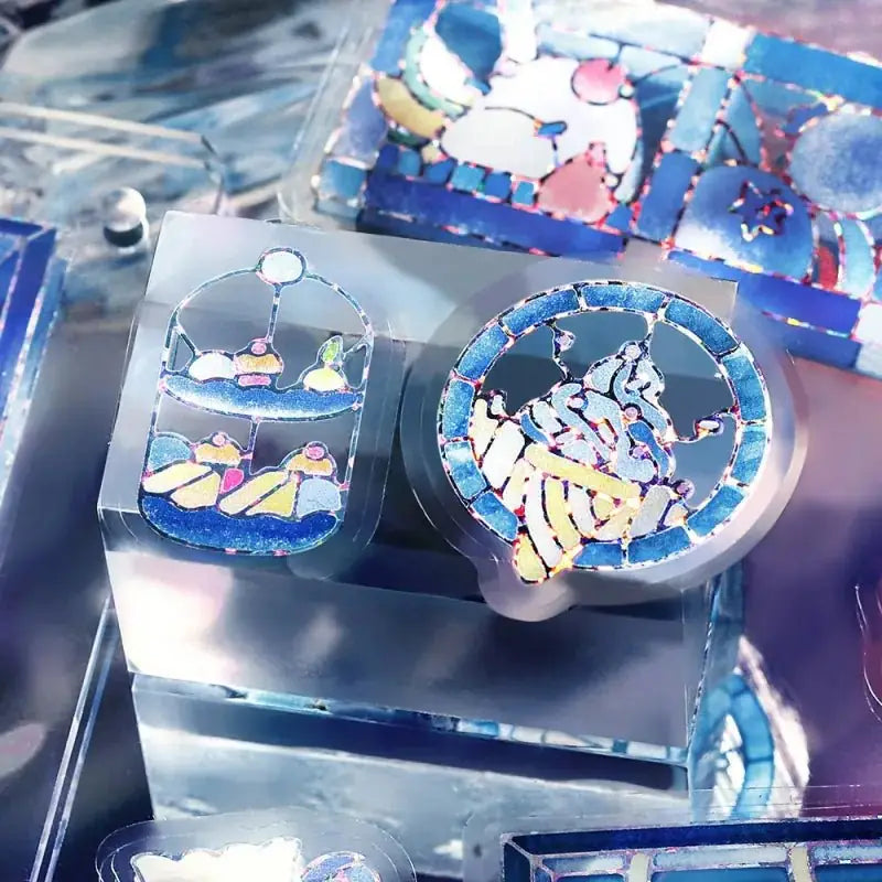 Flake stickers - Clear - Kissa a la Mode - Stained blue - 3 - BGM - Tidformera