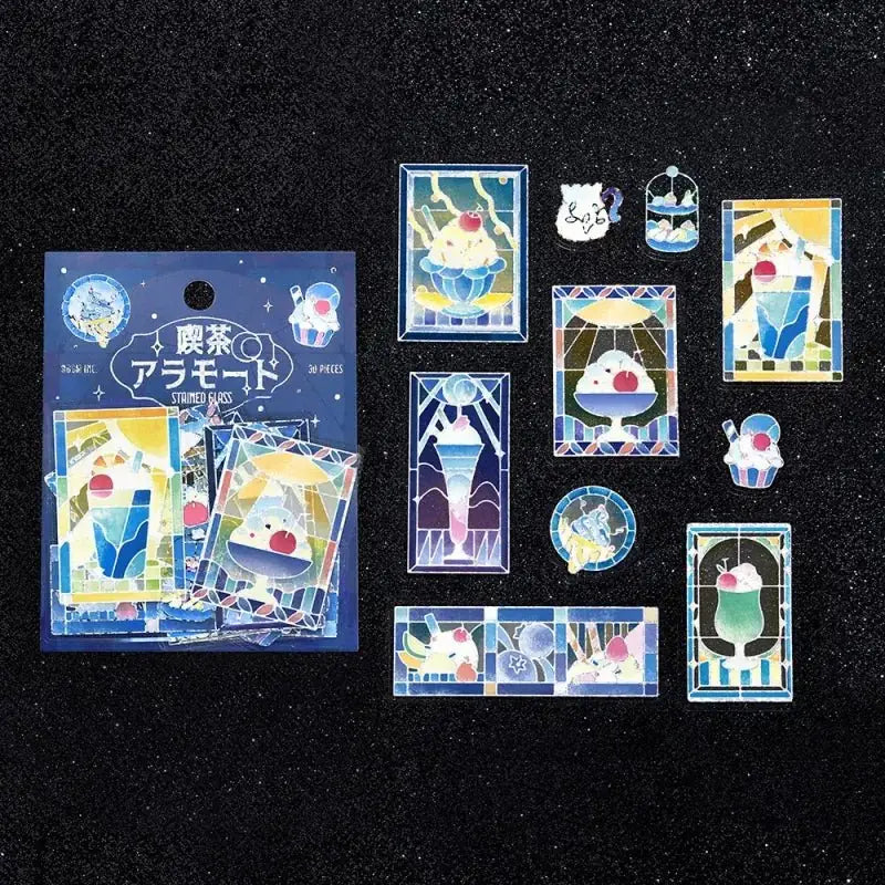 Flake stickers - Clear - Kissa a la Mode - Stained blue - 2 - BGM - Tidformera