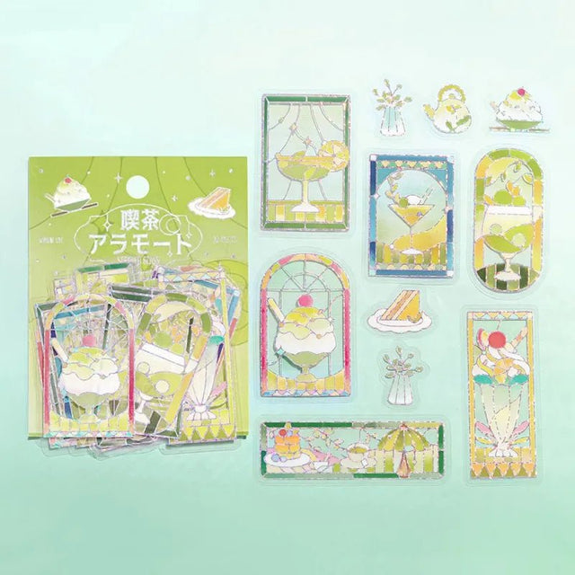 Flake stickers - Clear - Kissa a la Mode - Stained green - 2 - BGM - Tidformera