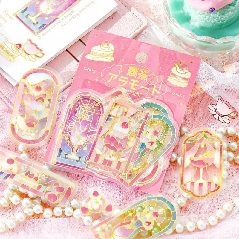 Flake stickers - Clear - Kissa a la Mode - Stained red - 6 - BGM - Tidformera