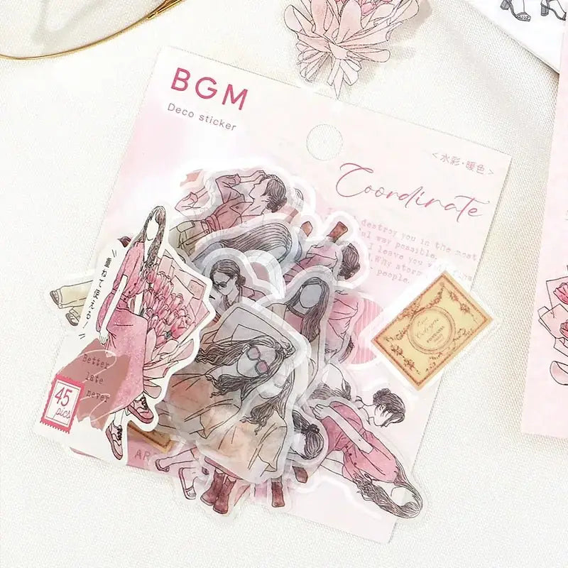 Flake stickers Coordinate - Watercolor - Warm Color - 4 - BGM - Tidformera