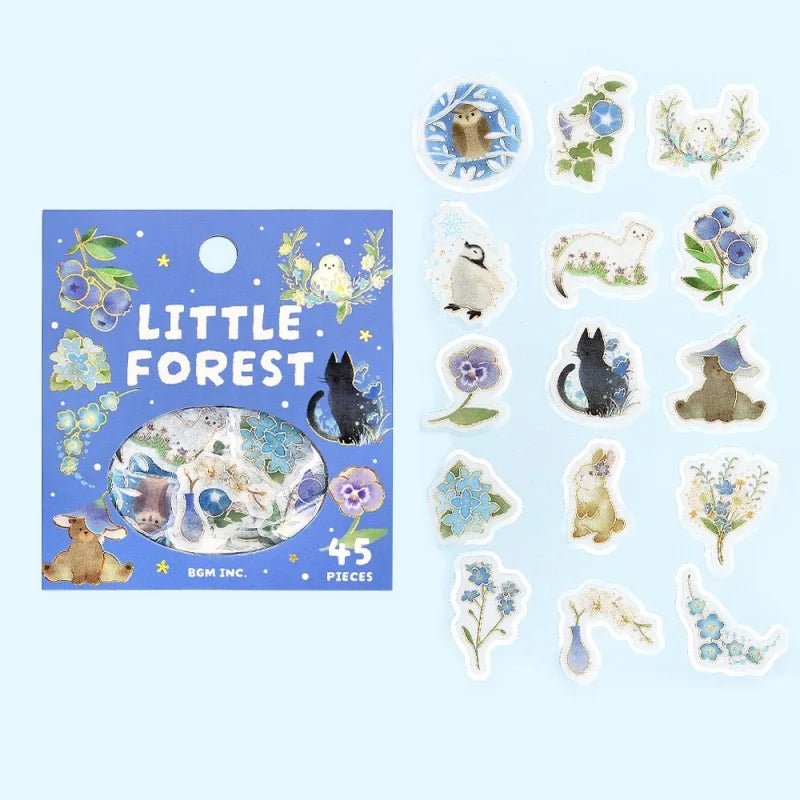 Flake stickers Little Forest - Blue från BGM . Små klistermärken med blommor och djur. - Tidformera