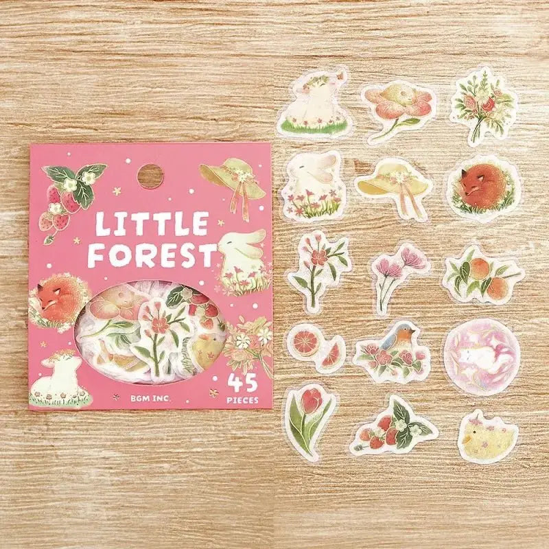 Flake stickers Little Forest - Pink från BGM. Små  klistermärken med skogstema. Djur och rosa blommor. - Tidformera