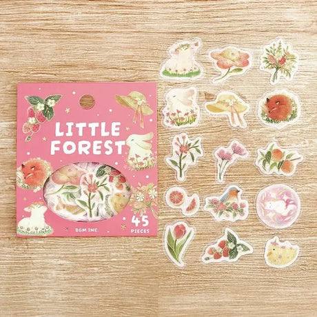 Flake stickers Little Forest - Pink från BGM. Små  klistermärken med skogstema. Djur och rosa blommor. - Tidformera