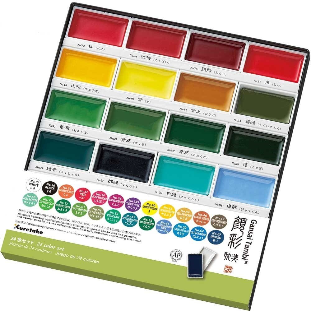 GANSAI TAMBI Akvarellfärg 24 färger Set 1 - ZIG Kuretake - Tidformera