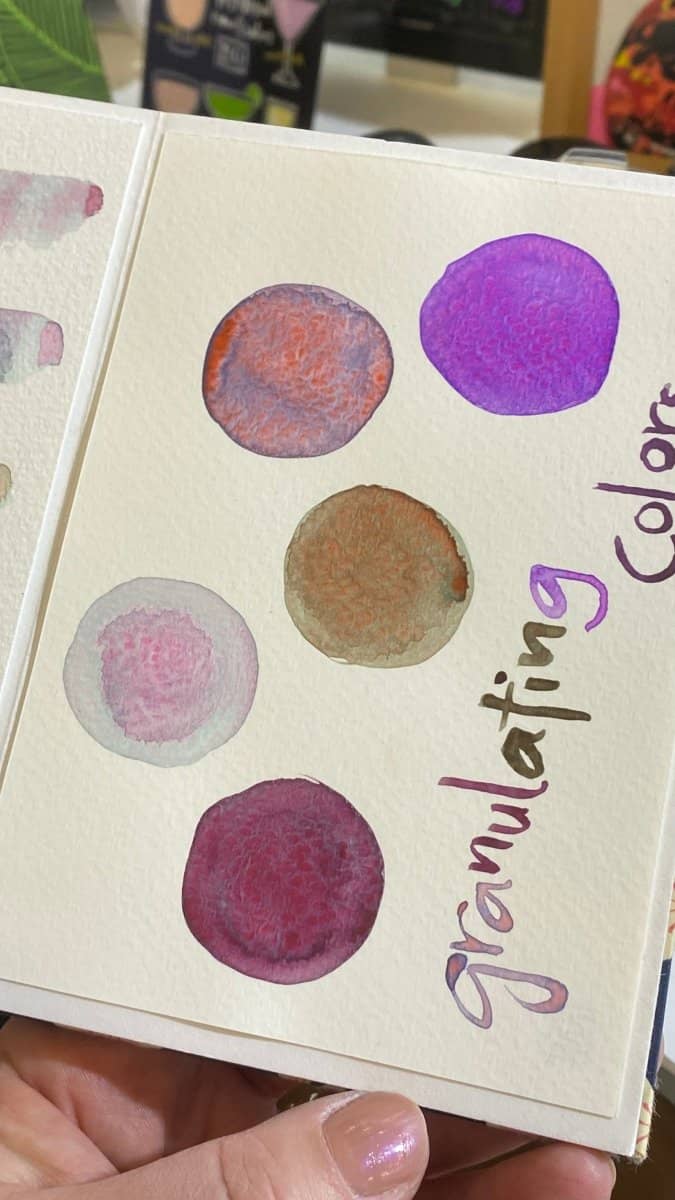 GANSAI TAMBI Akvarellfärg 6 - pack - Granulating colors - Exempelbild på hur färgerna ser ut på akvarellpapper - ZIG Kuretake - Tidformera