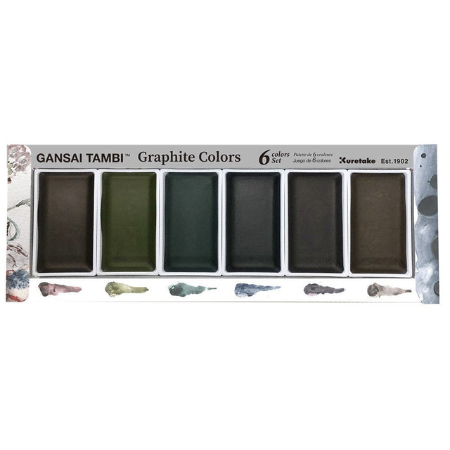 GANSAI TAMBI Akvarellfärg 6 - pack Graphite Colors - 1 - ZIG Kuretake - Tidformera