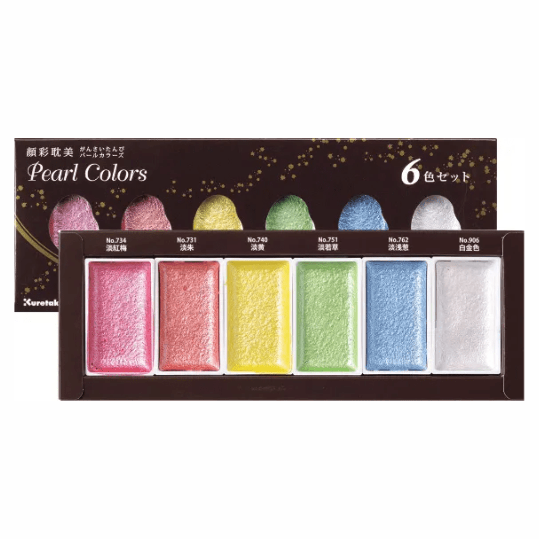 GANSAI TAMBI Akvarellfärg 6-pack Pearl Colors - ZIG Kuretake - Tidformera