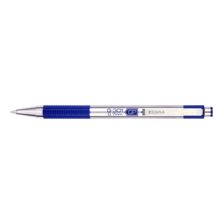 Gel Pen G301 - 0,7 - Blue från Zebra. En silverfärgad penna med metallkropp och blåa detaljer. - Tidformera
