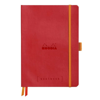 GoalBook Dotted notebook A5 - Poppy från Rhodia - Röd anteckningsbok. Boken har 2 bokmärkesband samt en orange gummiband för stängning och pennhållare. - Tidformera