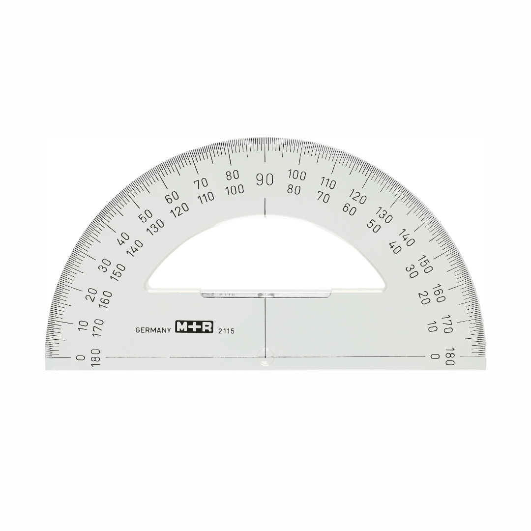Gradskiva 180 grader 15 cm från M+R. Halvmåneformad gradskiva i plast med gradering till 180. - Tidformera