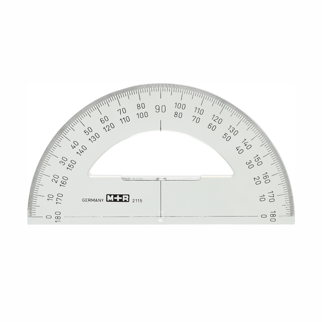 Gradskiva 180 grader 15 cm från M+R. Halvmåneformad gradskiva i plast med gradering till 180. - Tidformera