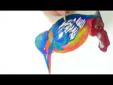 En fågel är ritad med Hybrid Dual metallic Gelpennor.