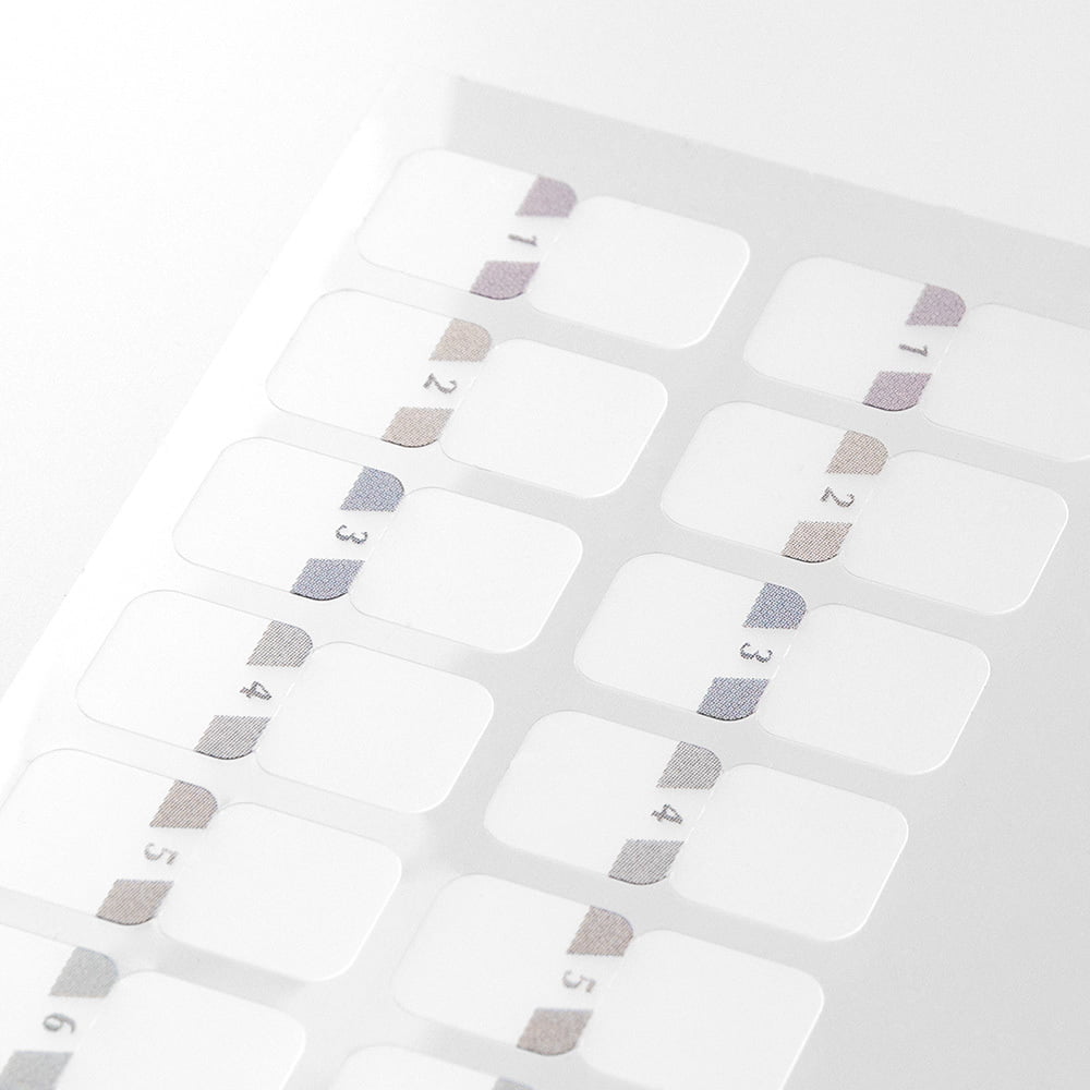 Index Chiratto Stickers - Number Gray från Midori. Indexflikar som är transparenta med grått och numrerade - Tidformera