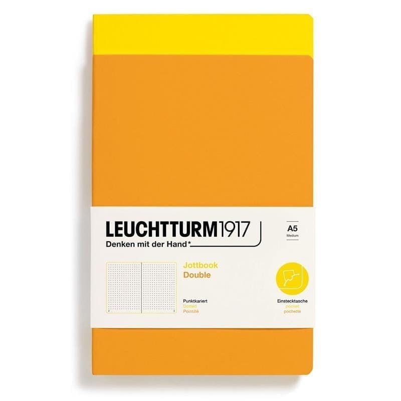 Jottbook Double Skrivhäften Dotted 2-pack A5 Lemon/Rising Sun - Leuchtturm1917 - Tidformera