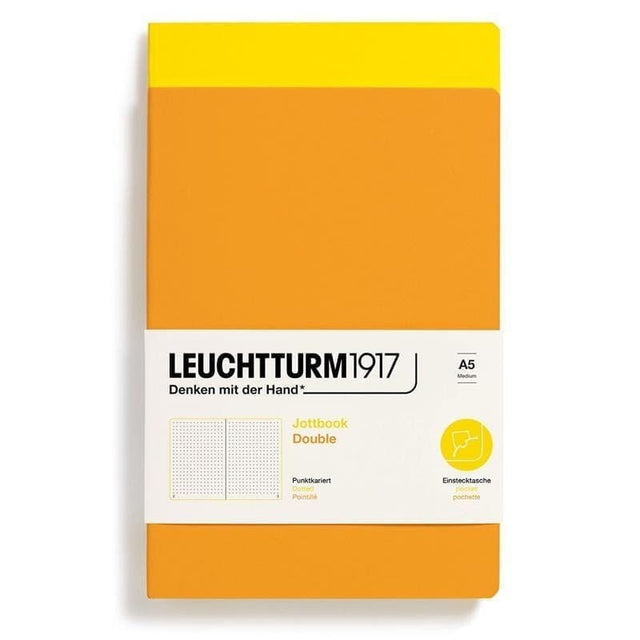 Jottbook Double Skrivhäften Dotted 2 - pack A5 Lemon/Rising Sun från Leuchtturm1917 - Två gula skrivhäften - Tidformera
