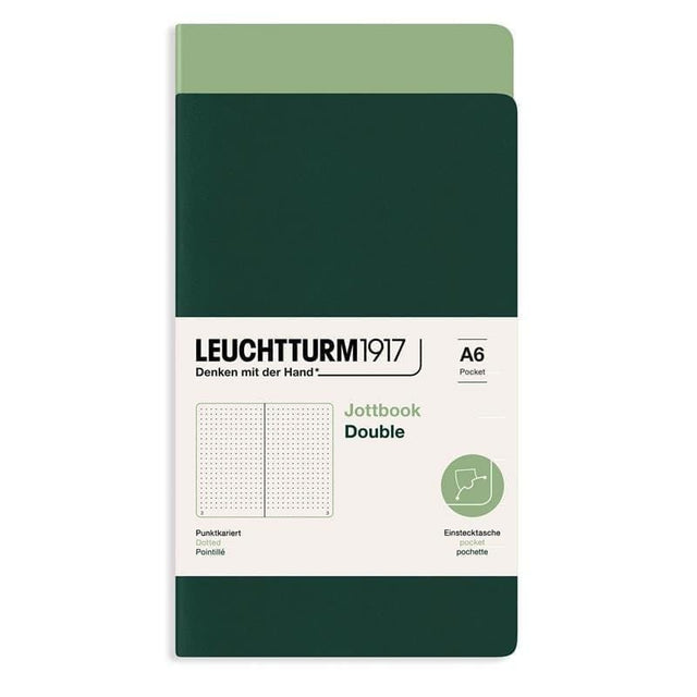 Jottbook Double Skrivhäften Dotted 2 - pack A6 Sage/Forest green från Leuchtturm1917 - Två gröna skrivhäften - Tidformera
