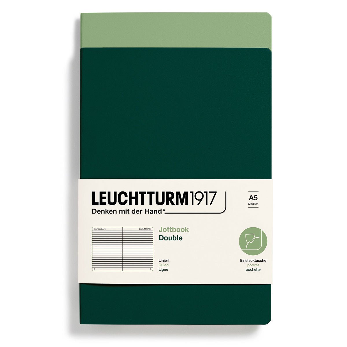 Jottbook Double Skrivhäften Linjerad 2 - pack A5 Sage/Forest green från Leuchtturm1917 - Två gröna skrivhäften - Tidformera