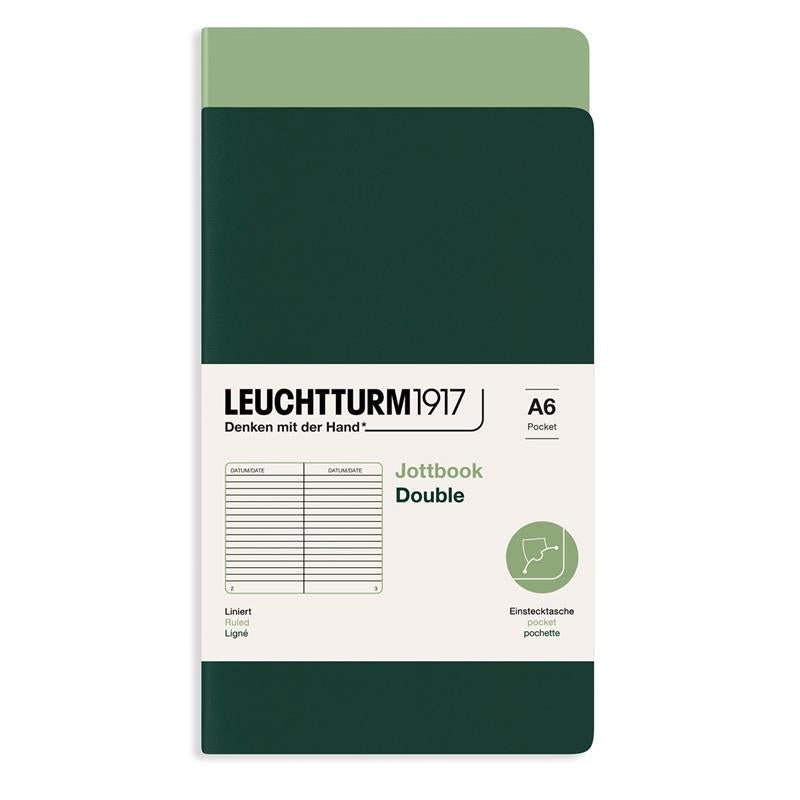 Jottbook Double Skrivhäften Linjerad 2 - pack A6 Sage/Forest green från Leuchtturm1917 - Två gröna skrivhäften - Tidformera